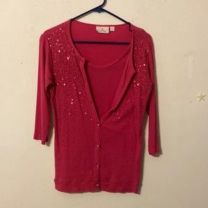 Sequined Quacker Factory XS cardigan w/ attached shell hot pink.